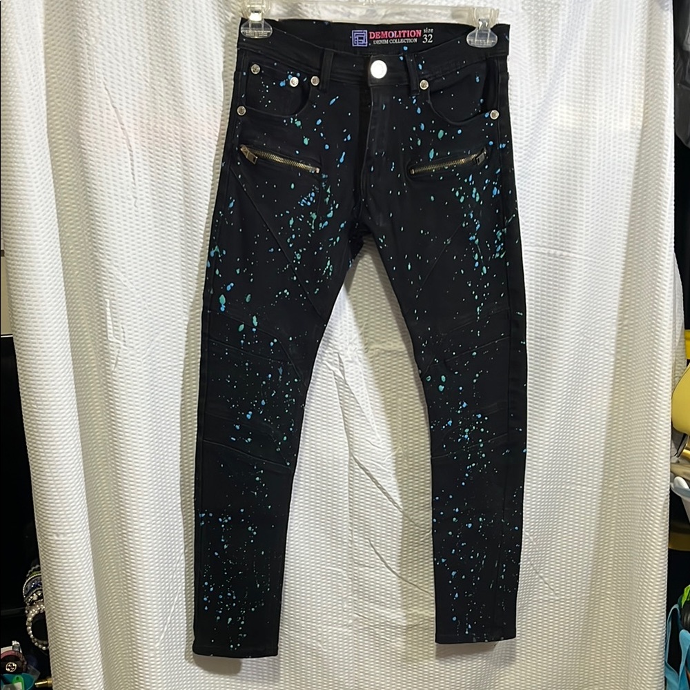 Artistic Black and Blue Skinny Jeans